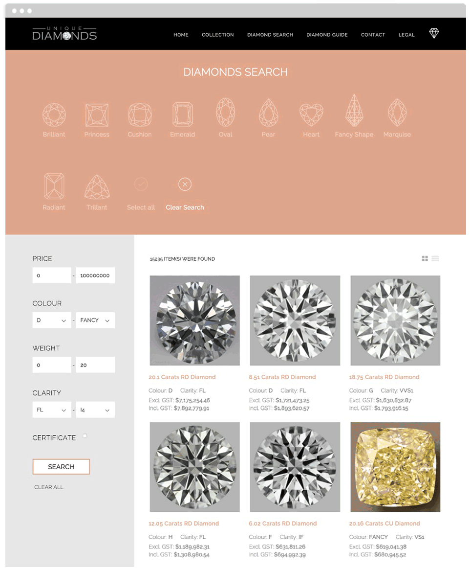 Unique Diamonds responsive website | Inklab