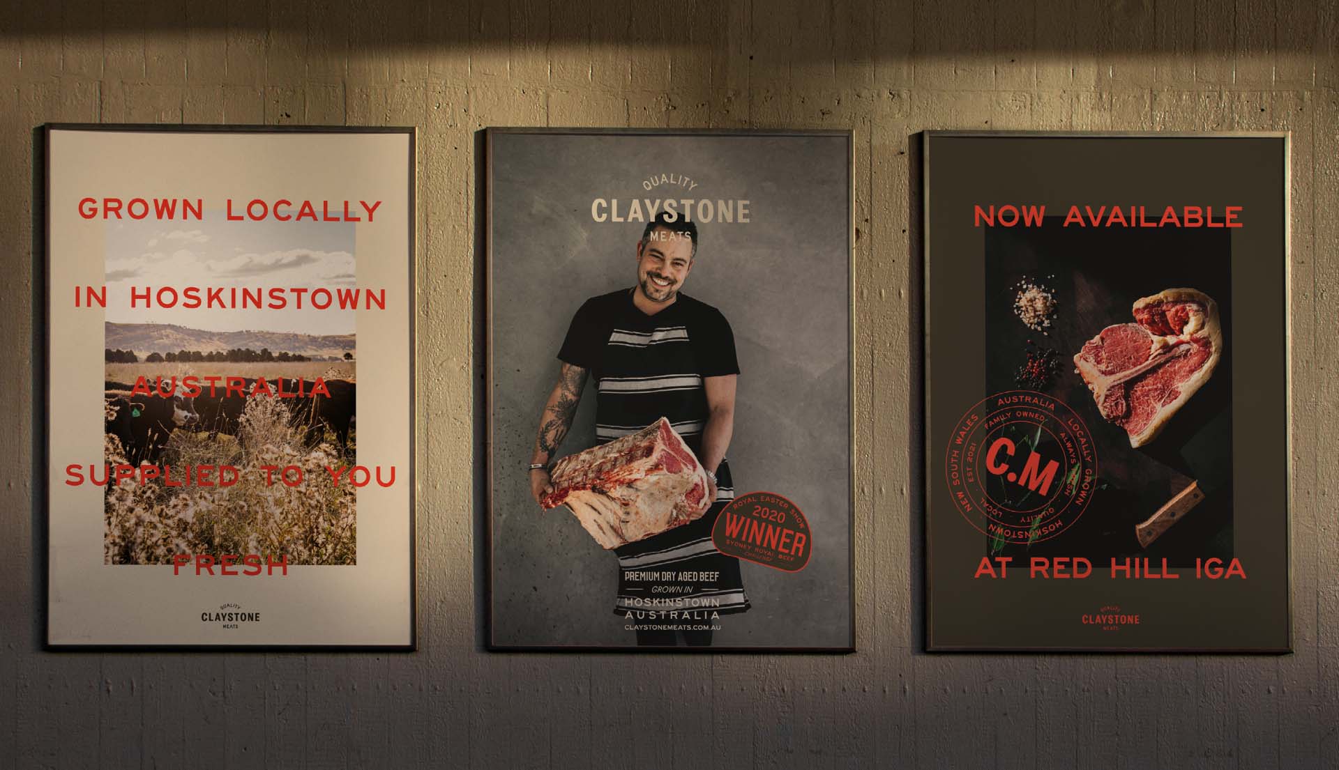 3 posters side by side with Claystone marketing.