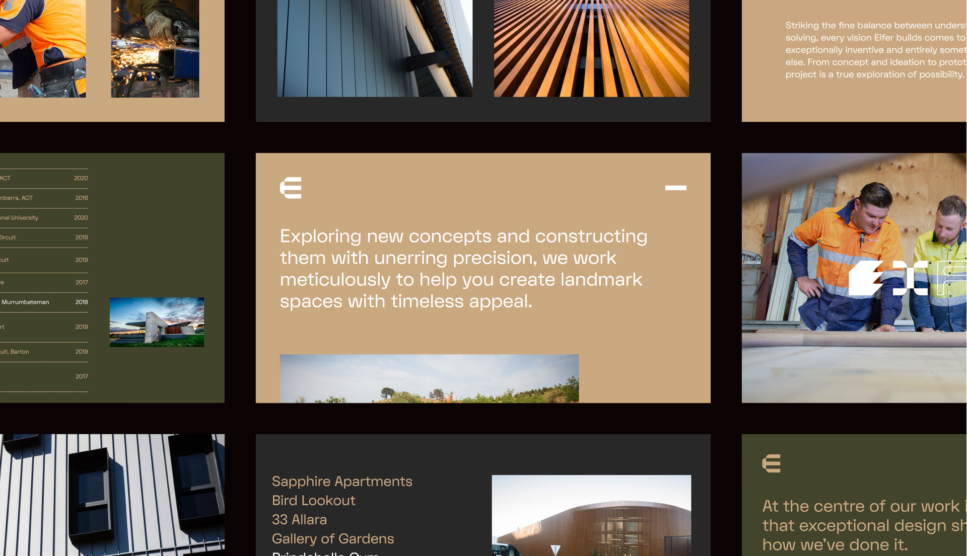 Various page designs for the Eifer website displayed in desktop device format.