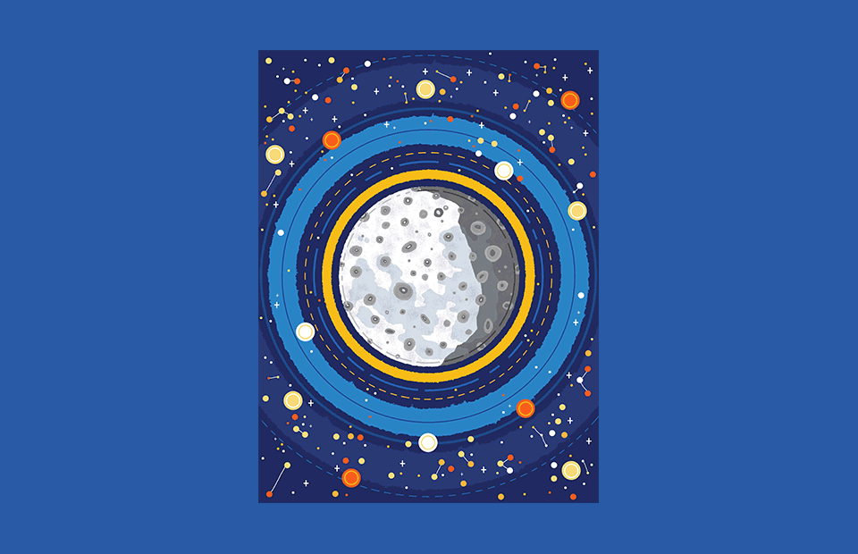 An animated GIF of the moon poster flicking between the daylight version and the glow-in-the-dark version.