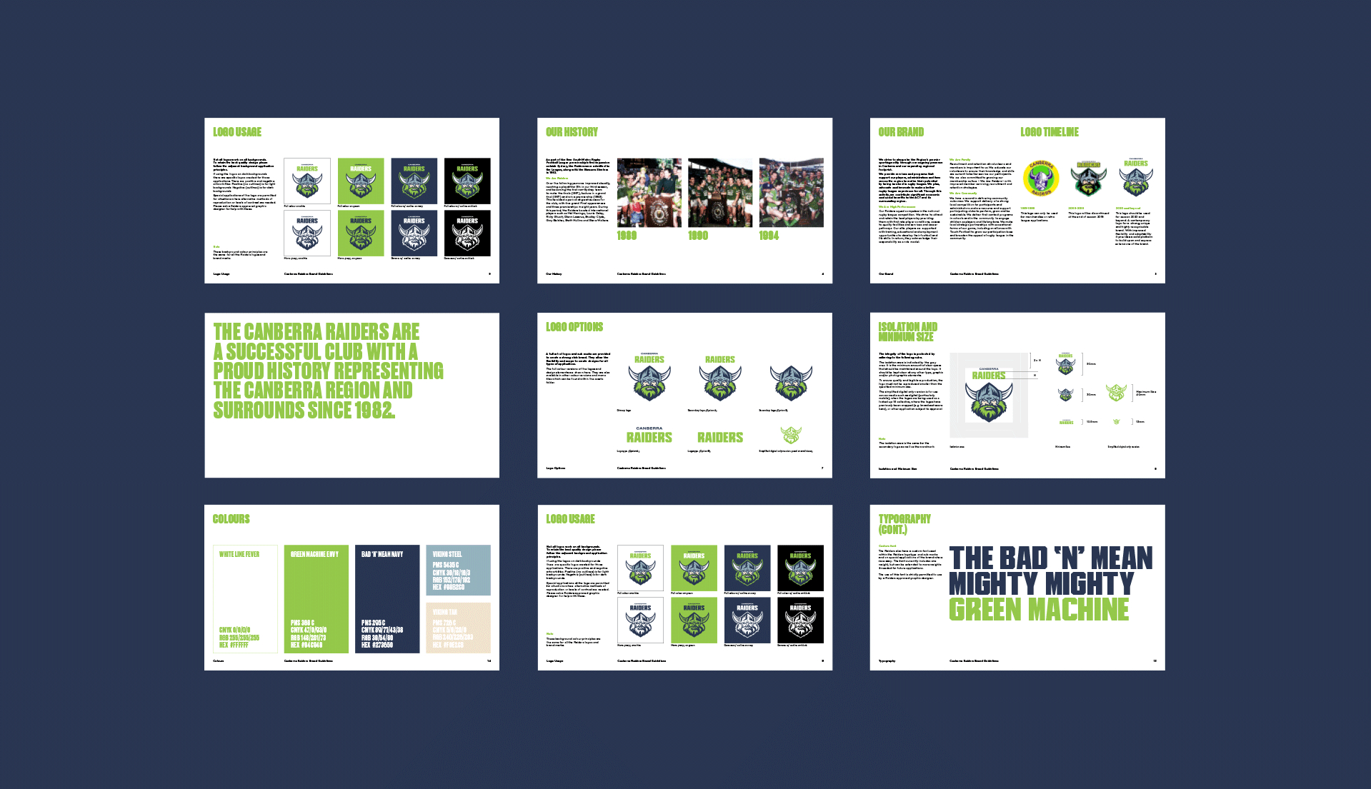 9 pages or screens from the brand refresh updated style guide.