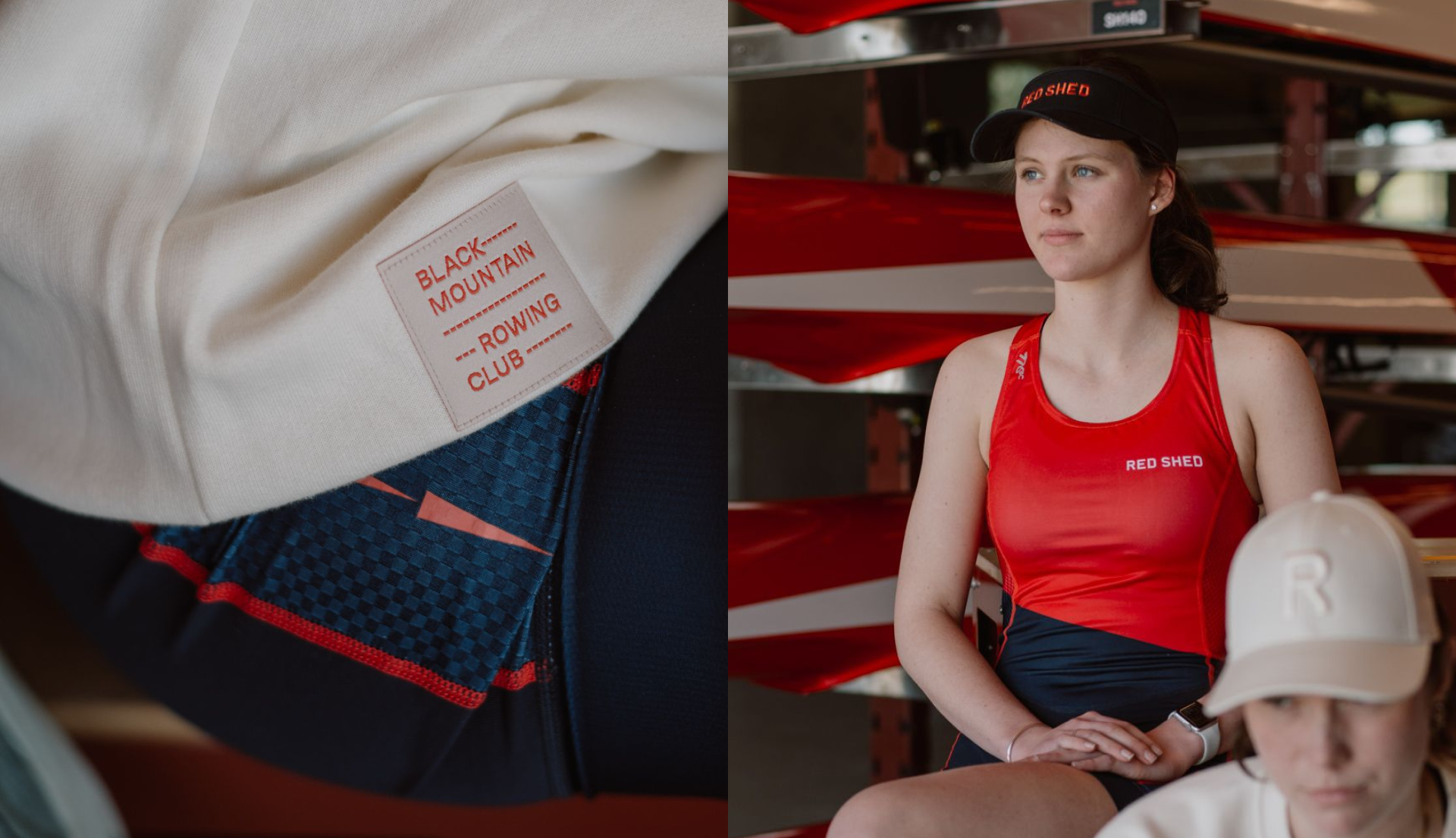 Close up detail of merch embroidery and rowing uniform